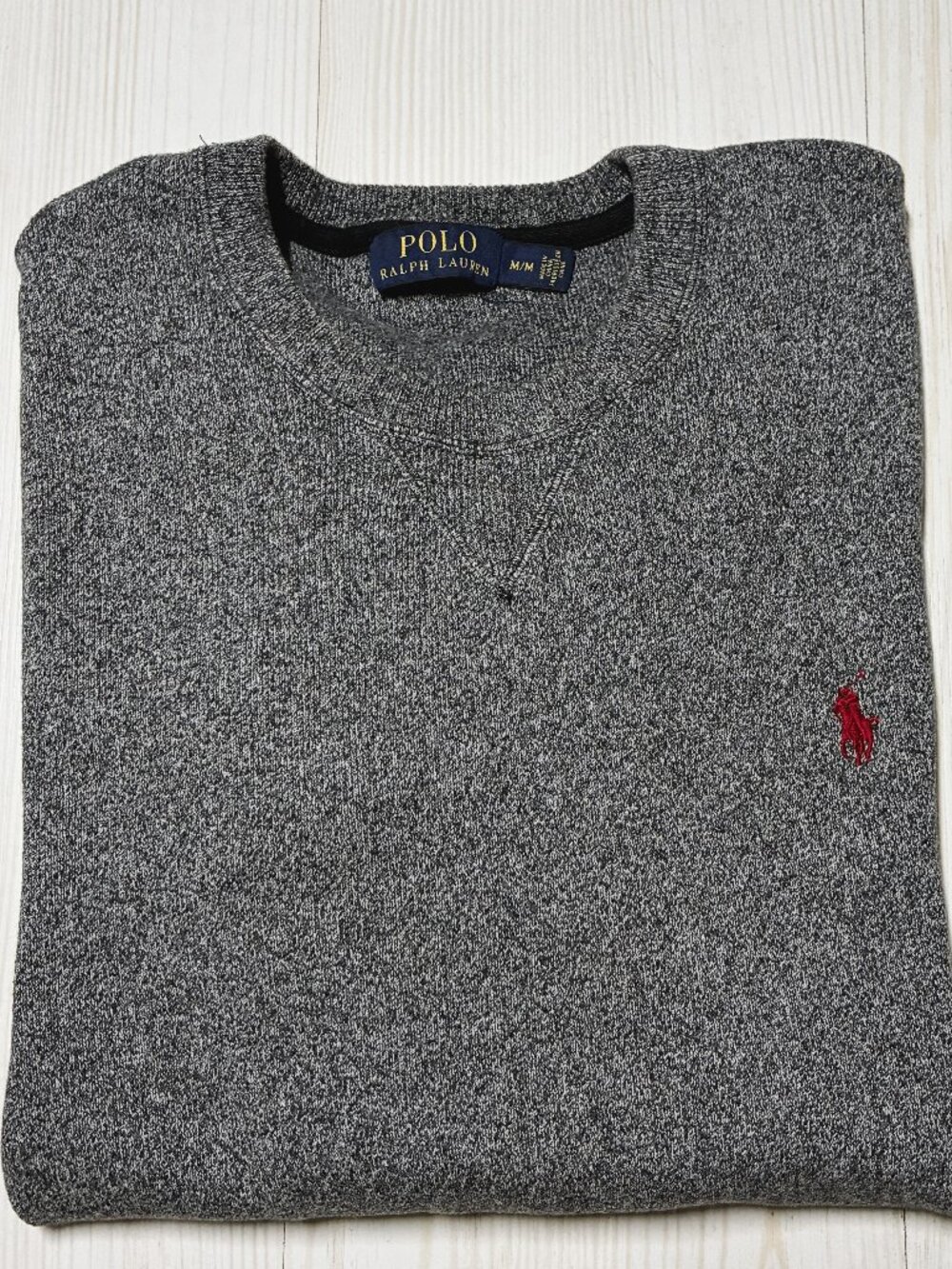 Polo Ralph Lauren Men's Heather Gray Cotton Crewneck Sweater Red Pony Size M
